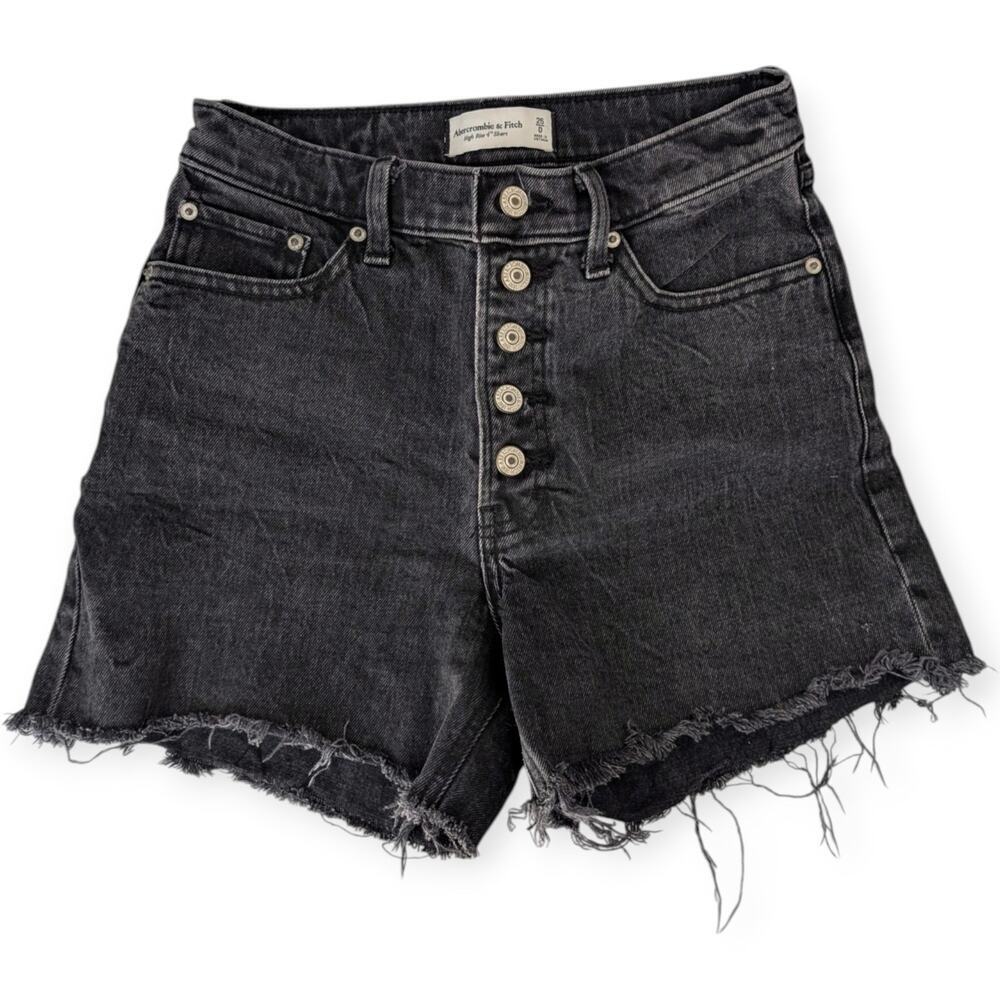 Abercrombie & Fitch Black High Rise 4" Shorts Size 0 25 Distressed Cut Off Denim